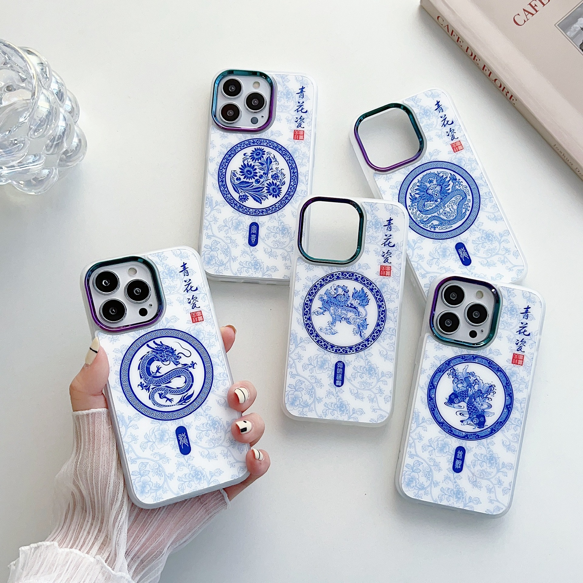 适用iphone 14 pro max青花瓷磁吸苹果13中国龙炫彩鹰眼12手机壳