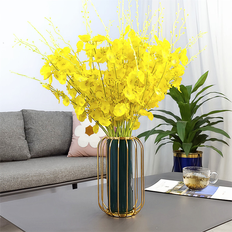 Home Light Luxury Glass Vase High-Grade Iron Artificial Flower Shelf Living Room TV Cabinet Decoration Vase Ornaments