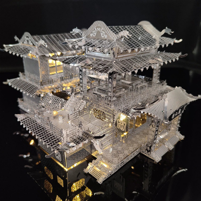 拼装积木聚仙楼客栈3d立体金属拼图手工制作益智模型玩具小摆件