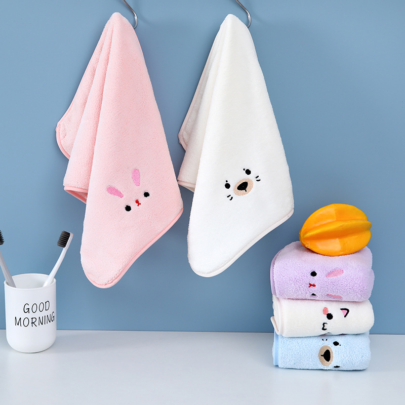 珊瑚绒童巾25*50 卡通图案小毛巾宝宝儿童柔软吸水洗脸毛巾幼儿园