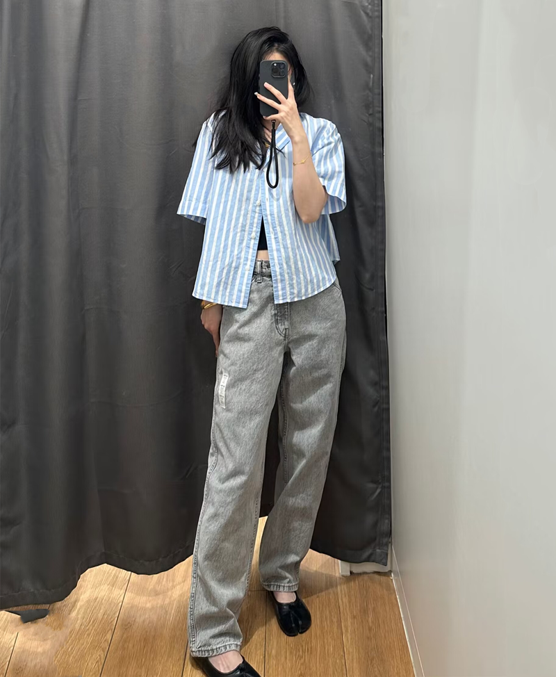 试衣间u家春秋季男女款休闲宽松窄口牛仔裤水洗长裤阔腿裤455475