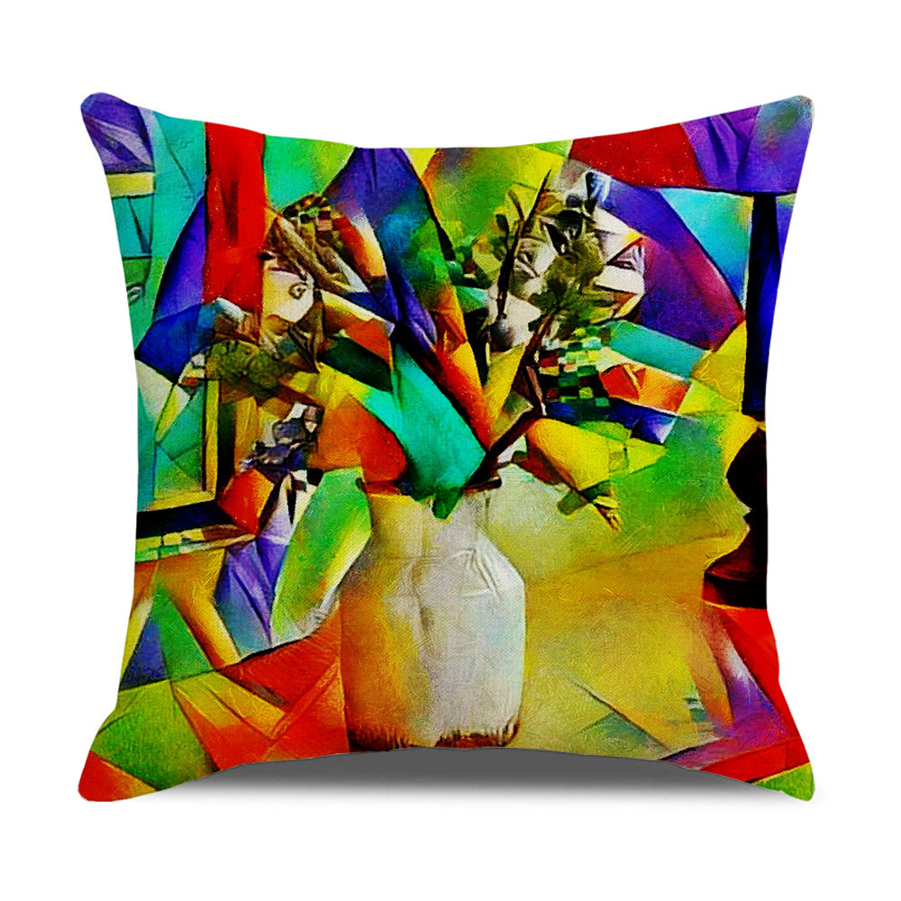 2023 Amazon Creative Abstract Flowers and Plants Linen Pillow Cover Cross-Border Nordic Oil Painting Pillow Home Supplies Cushion