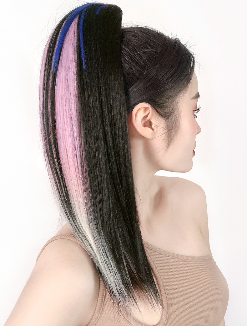 厂家批发假发女长发网红挑染假发马尾时尚仿真发直发抓夹高假马尾