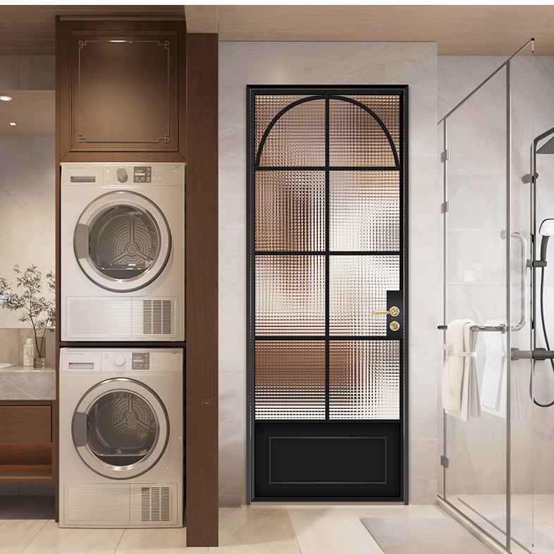 弧形卫生间平开门复古极窄边框法式海棠玻璃推拉门拱形艺术老铁门