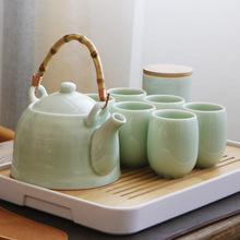 青瓷茶具套装家用茶壶茶杯景德镇陶瓷现代简约日式整套大号提梁壶