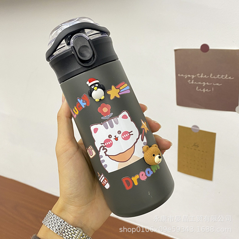 New 304 Carter Internet Celebrity Vacuum Cup Cartoon Direct Drinking Straw Bullet Cup Men and Women Good-looking Gift Cup