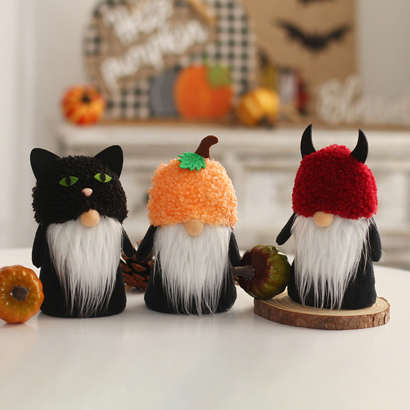 Amazon Cross-Border Halloween Home Decorations Black Cat Pumpkin Hat Faceless Elderly Plush Doll Doll