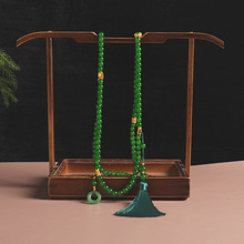 国风新款绿色手工串珠百搭旗袍配饰项链一款多用绿色穗子吊坠项链