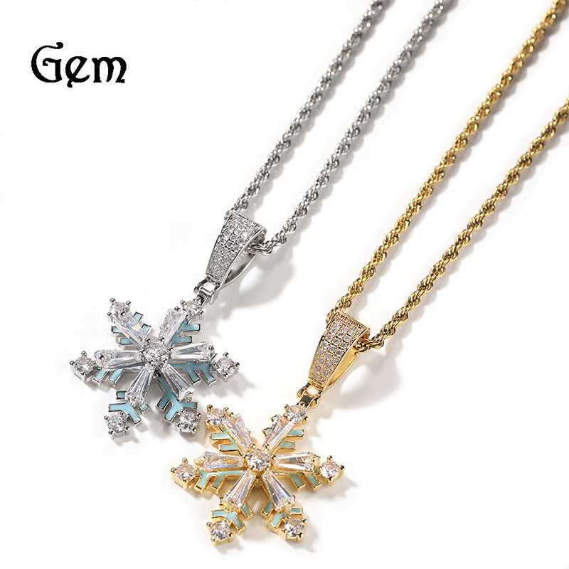 European Hip Hop New Winter Spinning Snowflake Luminous Dripping Oil Pendant Trendy Cool Nightclub All-Match Jewelry Accessories