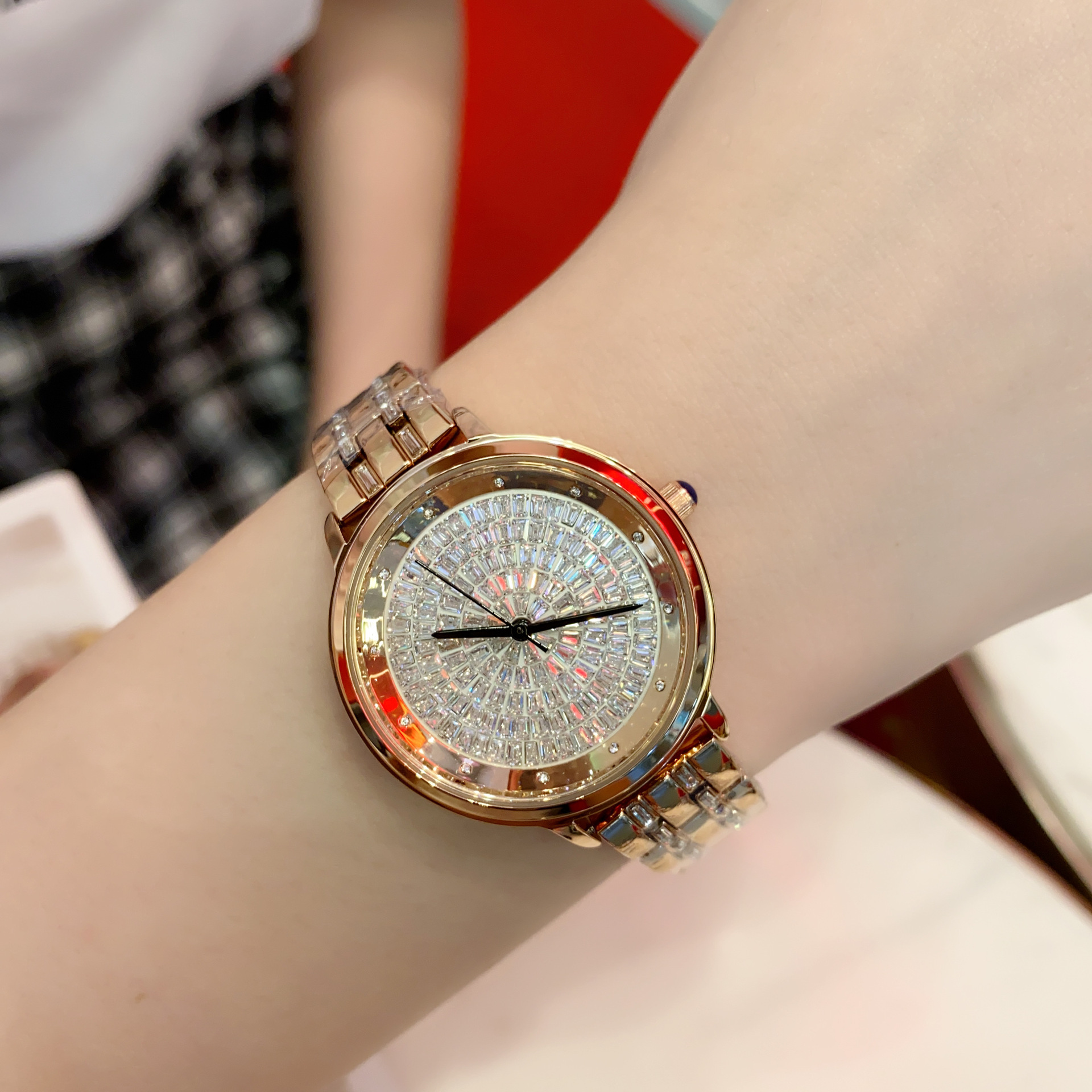 诗高迪新款钢带手表满天星玫瑰金女表星空摩天轮时尚钻带手表9323