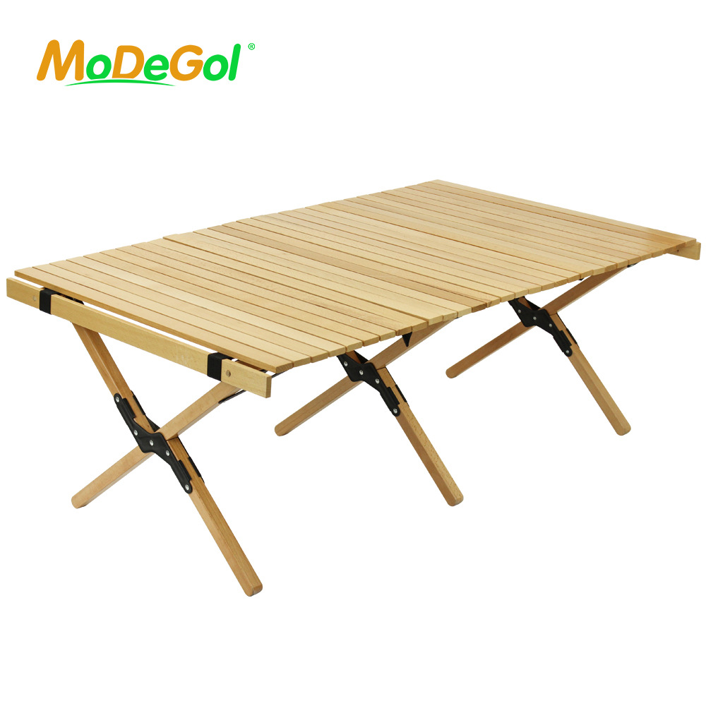 modegol牧蝶谷实木蛋卷桌户外野营便携榉木折叠桌烧烤桌野餐桌子