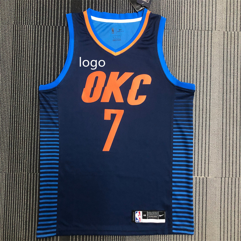 篮球服雷霆队蓝色条纹威少保罗安东尼乔治nba球衣一件代发