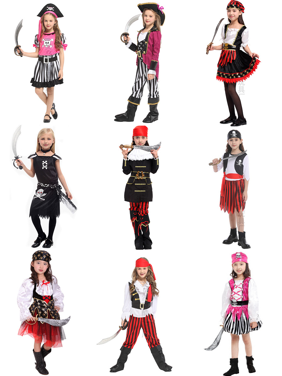 万圣节舞台表演服饰女童角色扮演女海盗船长衣服化妆舞会派对演出