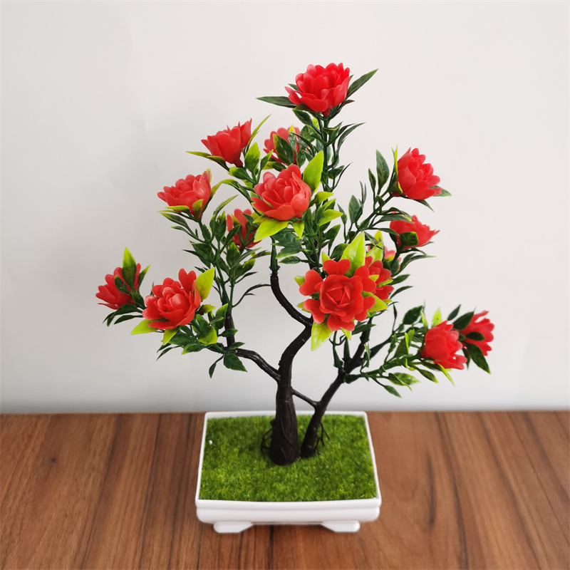 Artificial Plant Bonsai Artificial Flower Fake Rose Flower Plastic Bonsai Interior Home Desktop Decoration Pachira Macrocarpa Ornaments