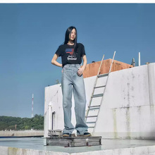 【现】韩国Spell2024春季新款浅蓝直筒牛仔裤韩版休闲时尚女