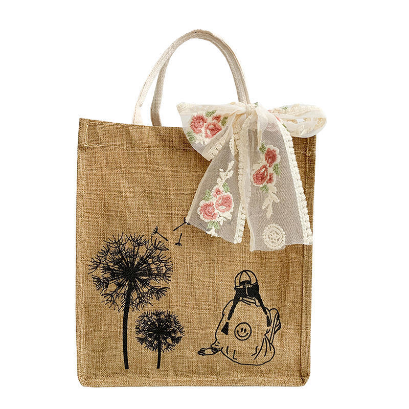 小红书同款黄麻袋折叠环保购物袋日式简易手提袋帆布包diy改造