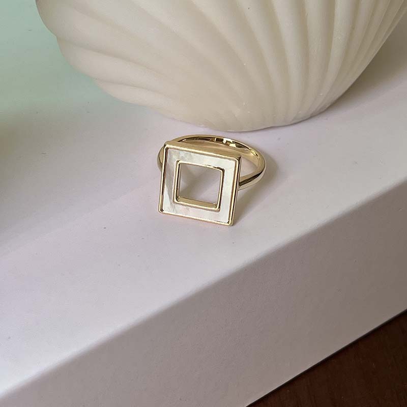 Korean Dongdaemun Hollow Square Open Ring Personalized Simple Design Index Finger Ring All-Matching Graceful Jewelry Wholesale