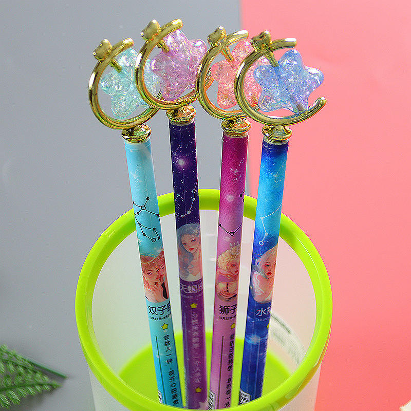 constellation flower film pull cap pen crystal five-pointed star gel pen creative stationery student writing tools water-based pen wholesale