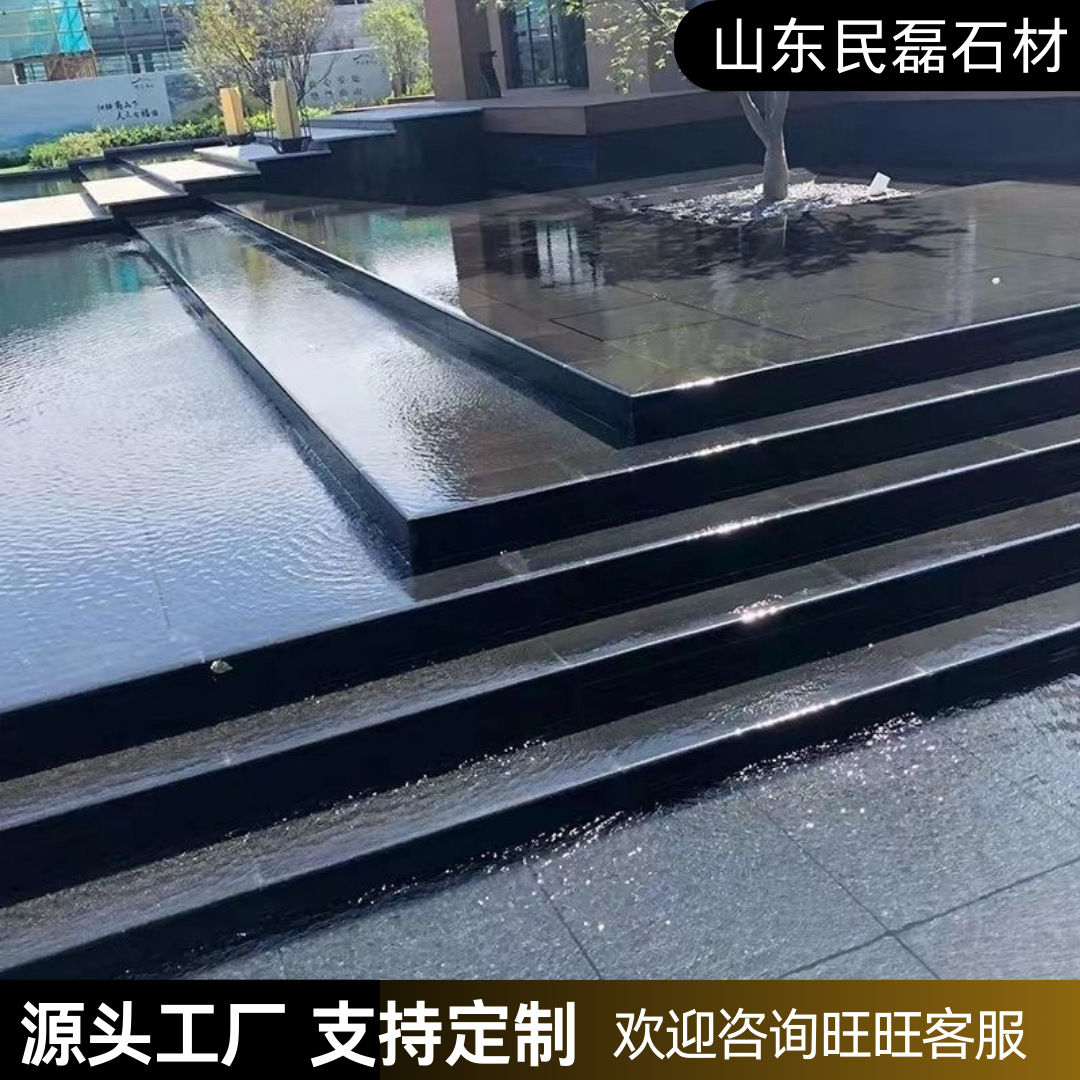 定制黑金沙花岗岩工程石材蒙古黑芝麻黑户外水景中国黑大理石厂家