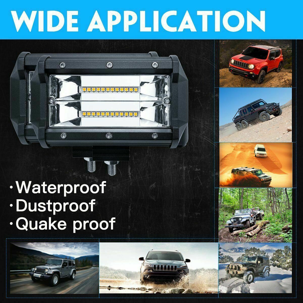 汽车led工作灯 跨境 5英寸led双排长条越野车顶72w射灯 图片_高清大图