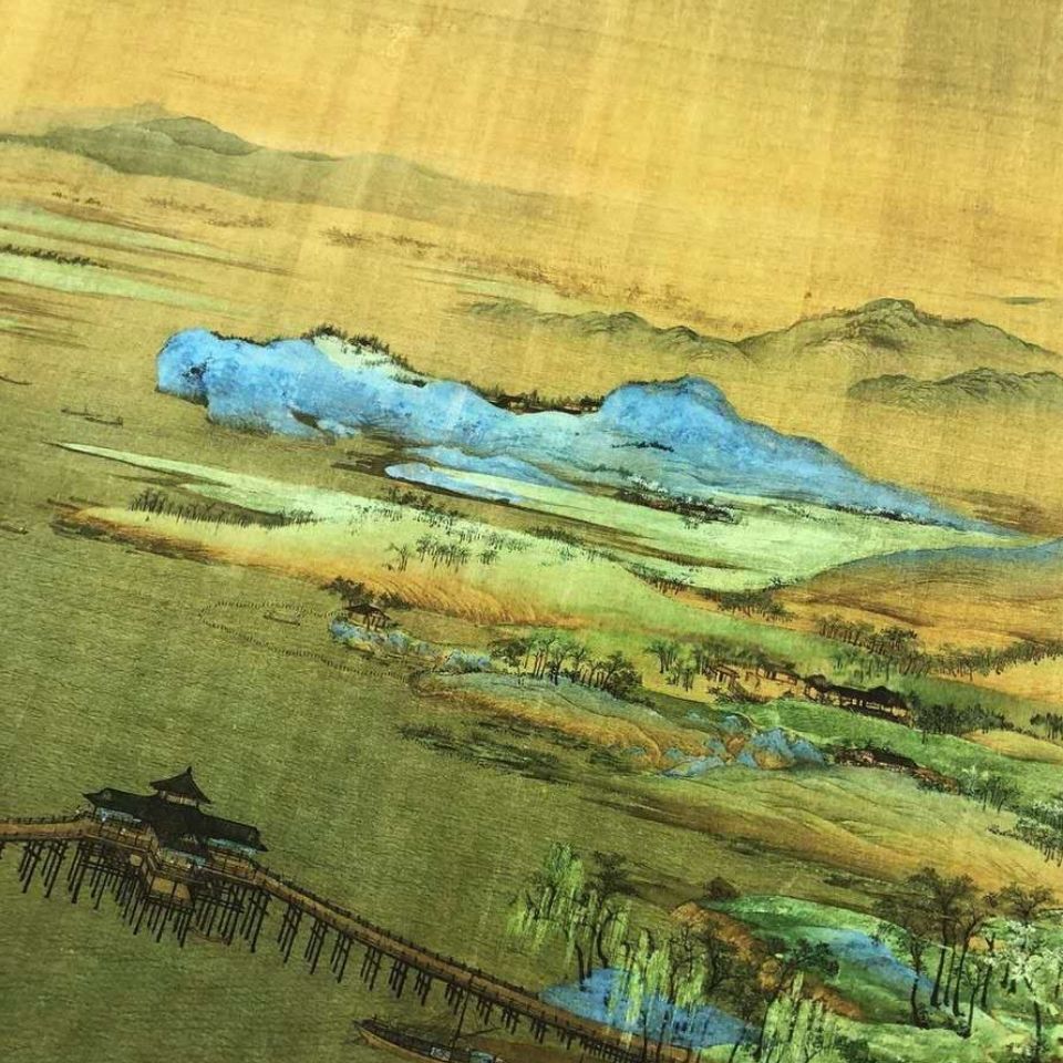 十大名画之北宋王希孟青山绿水千里江山图真迹原大绢布复制长卷