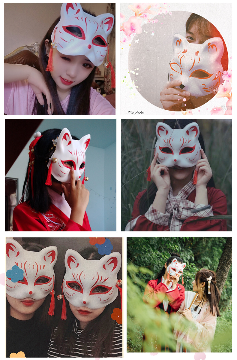 半脸猫面具 和风cos狐妖 狐狸面具猫暗部cosplay儿童动漫地摊夜市