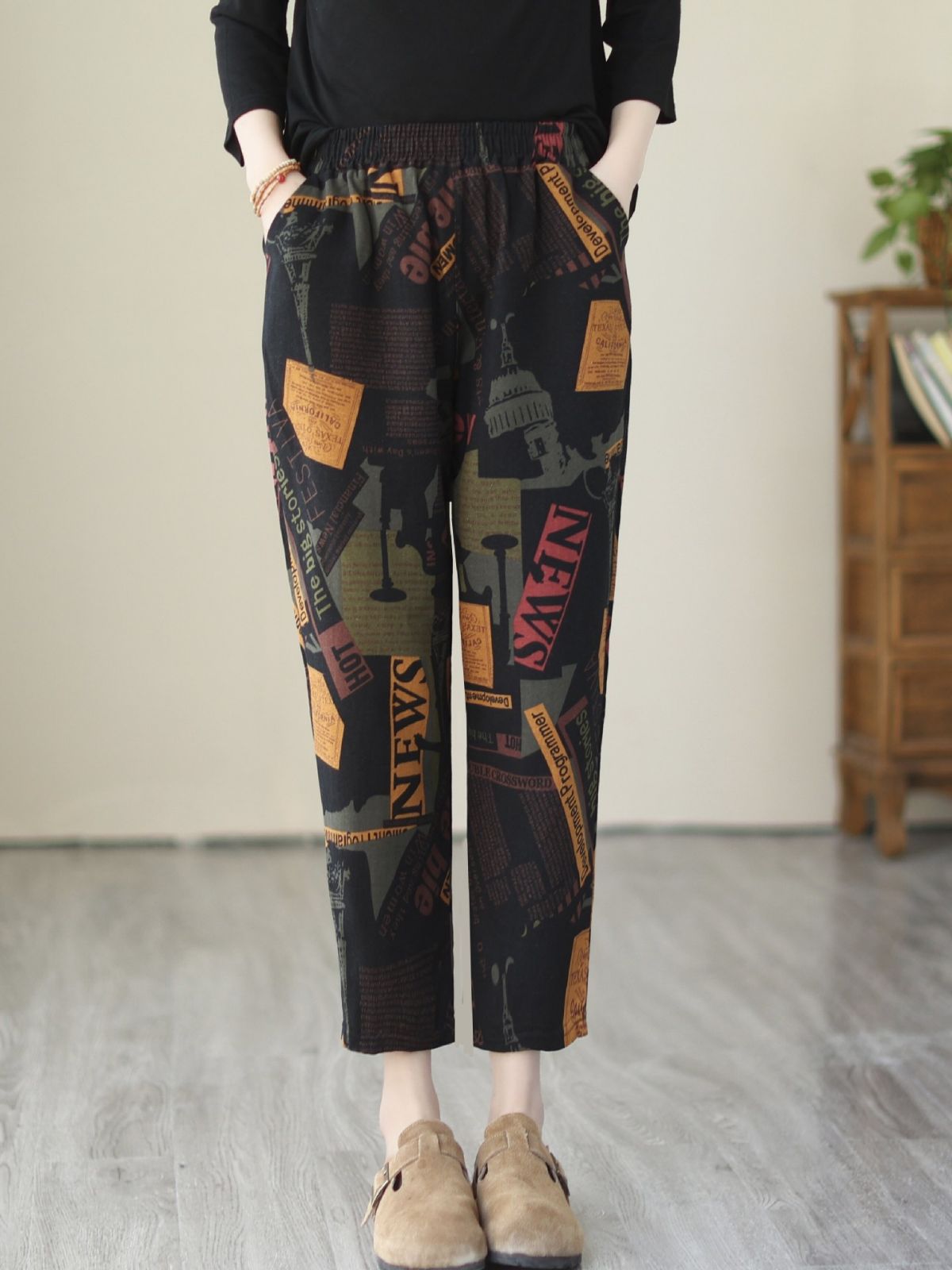 Cotton Summer Artistic Harem Pants 2023 New Printed Cropped Cotton and Linen Casual Pants Loose Mom Cropped Pants