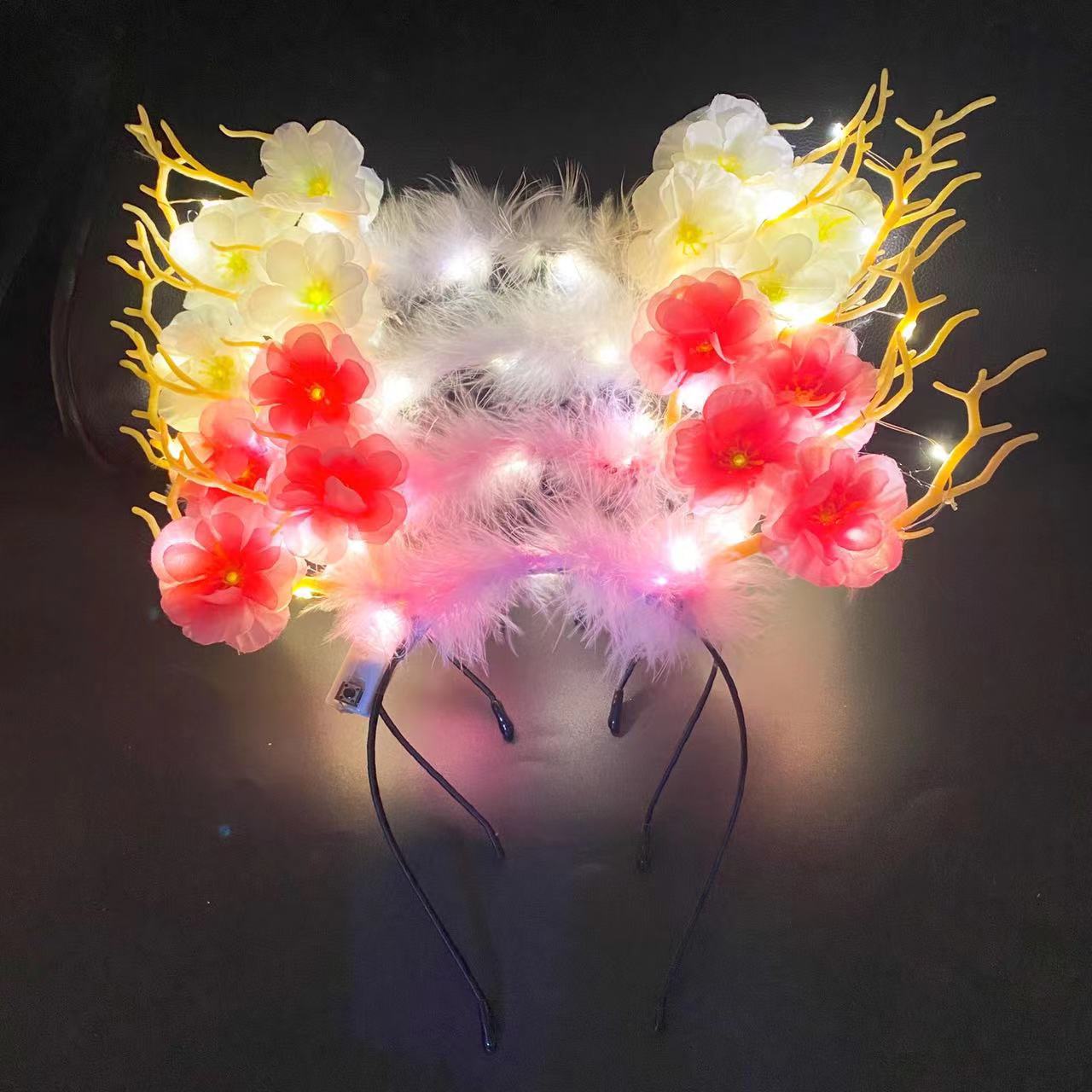 Luminous Headband Shiny Feather Rabbit Ears Barrettes Plush Headband Stall Night Market Headdress Toy Promotional Gifts