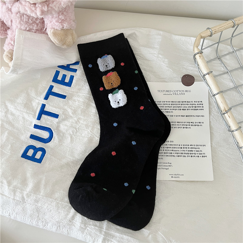 Women's Cartoon Cute Bear Socks Women's Socks Tube Socks Cotton Socks Ins Trendy Korean Style Colorful Polka Dot Long Socks Bunching Socks