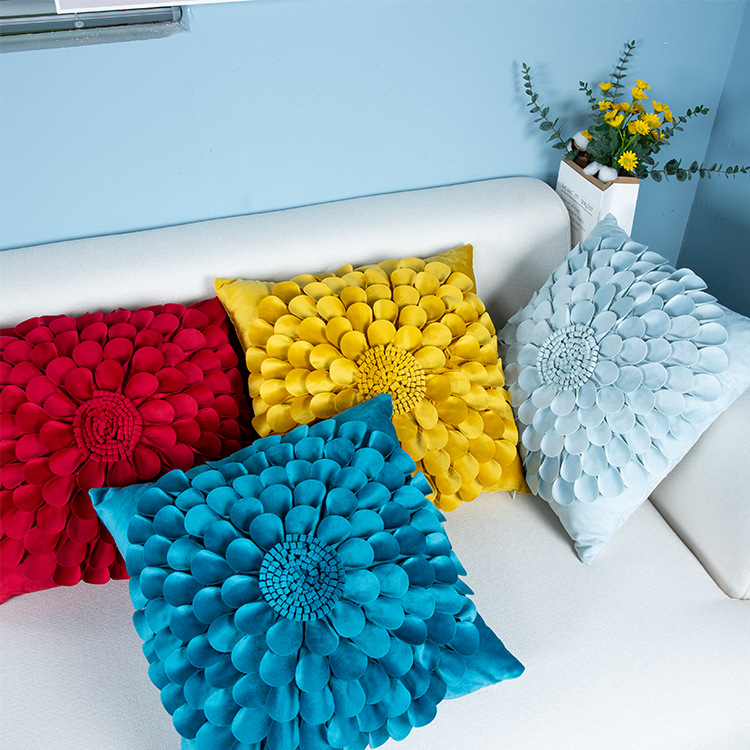 北欧轻奢ins风3d立体拼接荷兰绒纯色花朵抱枕套沙发靠枕汽车靠垫