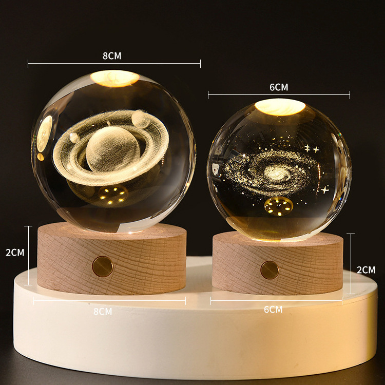 3D内雕水晶圆球工艺品摆件水晶球小夜灯带底座礼品白水晶水晶石