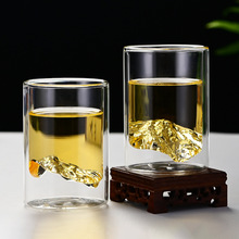 亚马逊日式双层透明玻璃杯观山杯茶杯 加厚 藏山杯 耐热茶杯