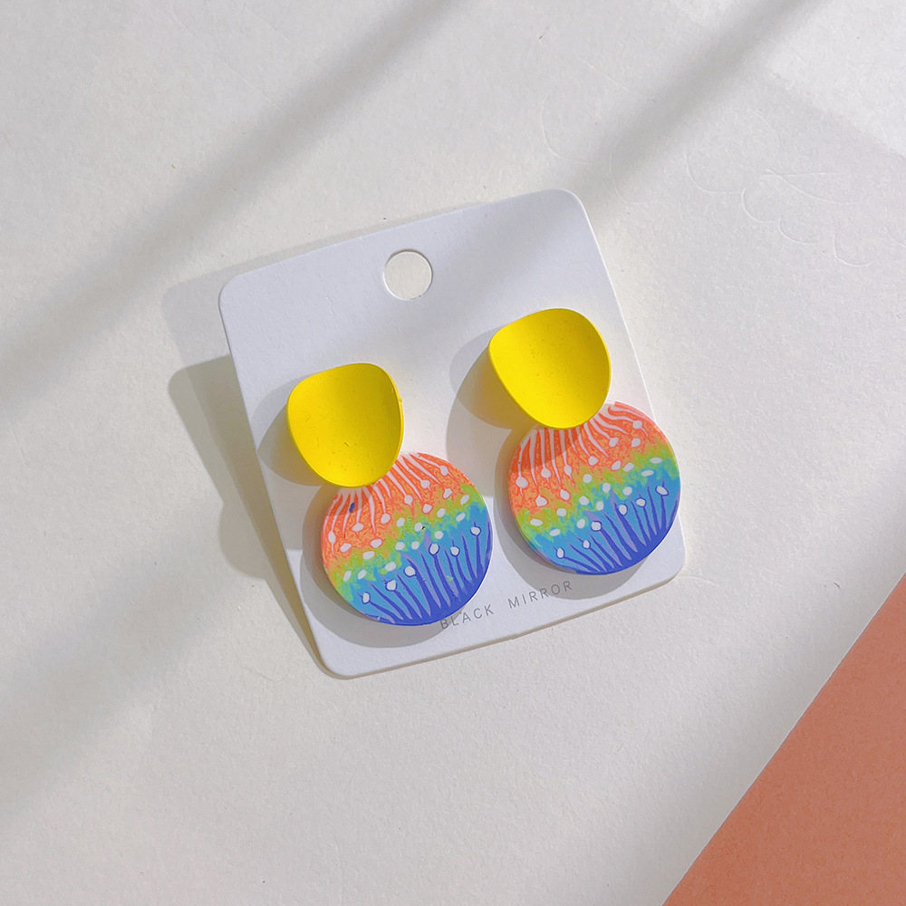 Pinheng Polymer Clay Stud Earrings Small Cute Geometric Pattern round Women's 2022 Polymer Clay Handmade Earrings