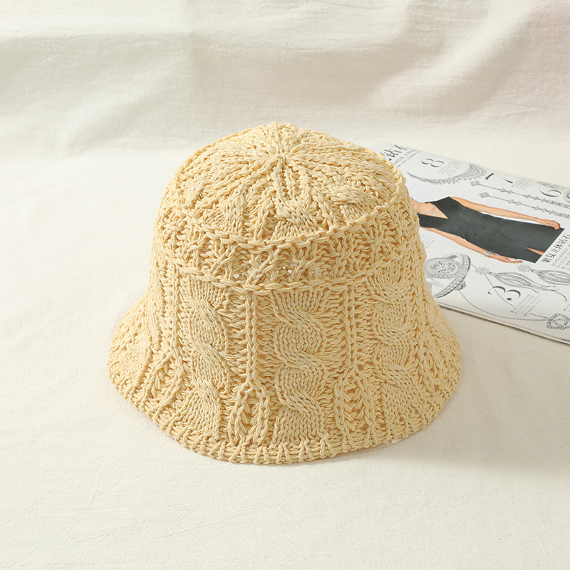 2023 New Korean Style Versatile Spring, Autumn and Winter Travel Hollow Straw Hat Sun Protection Sun-Shade Fisherman Hat