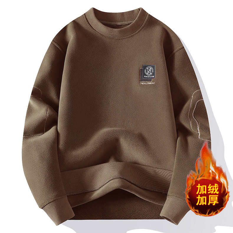 双面奥粒绒圆领卫衣男秋冬季新款加绒加厚潮流防寒保暖打底衫男装