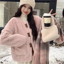 韩系温柔毛毛外套女冬季2024新款加厚高级设计感宽松长袖棉衣棉服