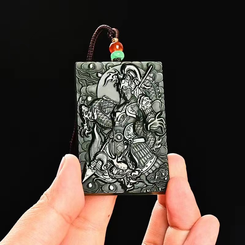 新疆和田玉青玉一细料男塔常胜将军赵云挂件玉牌送证书