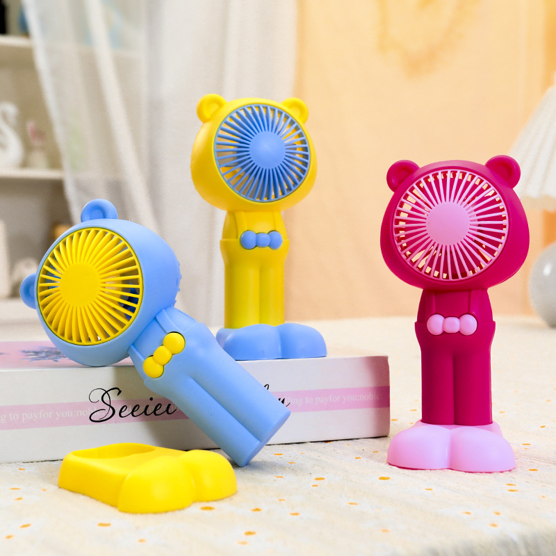 Outdoor Portable Handheld Cute Suspender Pants Bear Little Fan Usb Big Leg Bracket Base Desktop Small Fan Little Fan