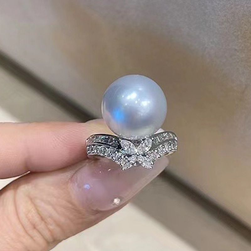 diy配件 s925纯银优雅大气珍珠戒指空托 半成品指环戒托 指圈开口