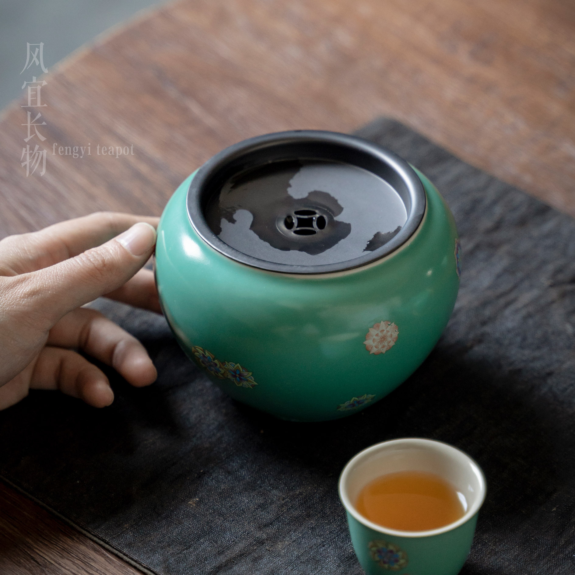 松石绿陶瓷茶洗皮球花干泡茶渣缸水盂建水复古杯洗茶