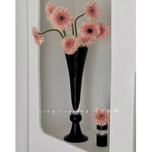 中古 黑色两用玻璃花瓶烛台高脚艺术花器法式复古摆件