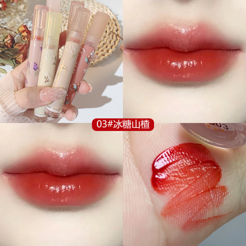 Kakashow First Kiss Mirror Water Light Lip Lacquer Full Lips Moisturizing White Lipstick Water Mist Dew Nude Color Girl