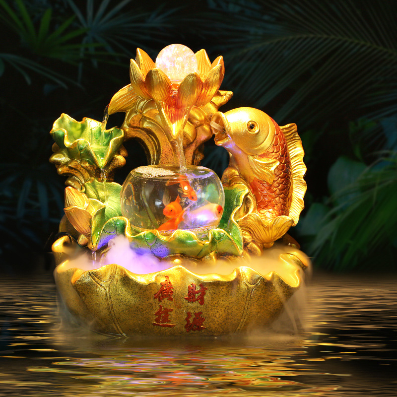 金色流水摆件招财生财聚宝盆开业礼物喷泉鱼缸养鱼自循环水车桌面