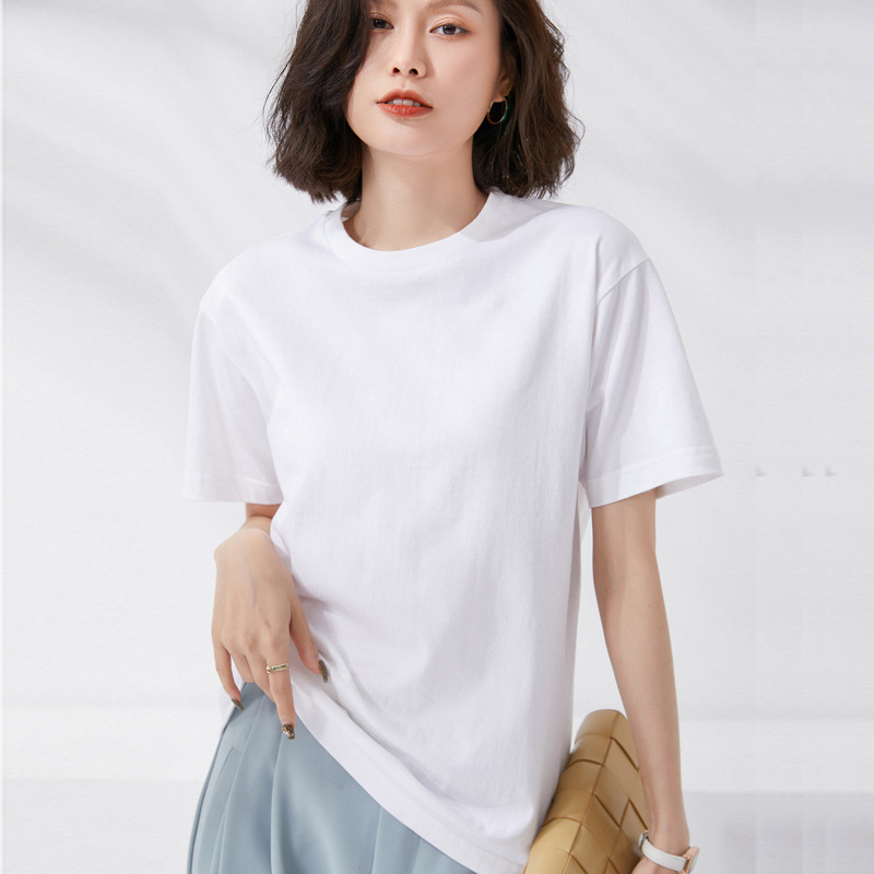 Short Sleeve Men's and Women's Same 100 Cotton T-shirt round Neck Base Heavy Solid Color Loose Trendy All-Match Factory Direct Sales