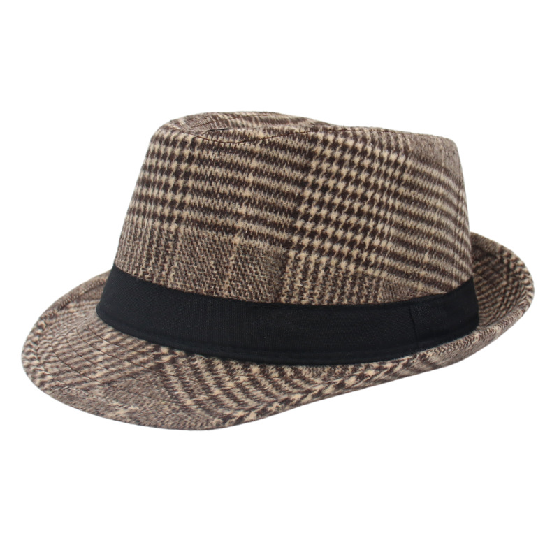 英伦风trilby爵士帽型男成熟绅士帽子格子花纹时尚经典男款礼帽