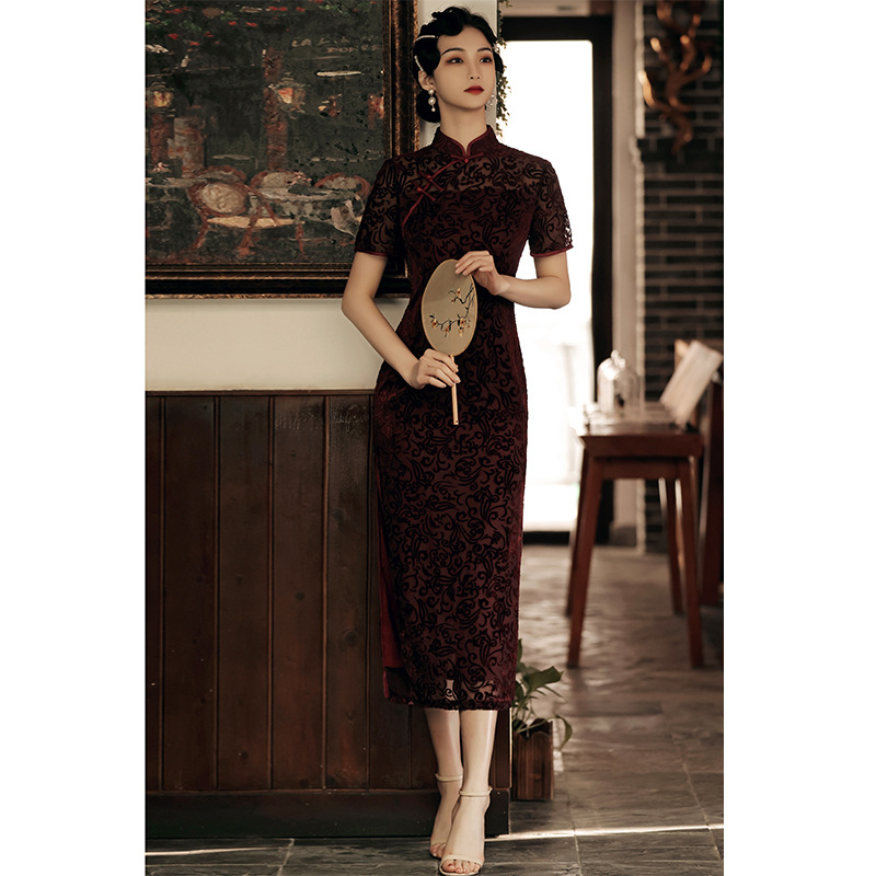 老上海改良旗袍年新款年会长款复古民国风连衣裙婚宴妈妈礼服婚纱