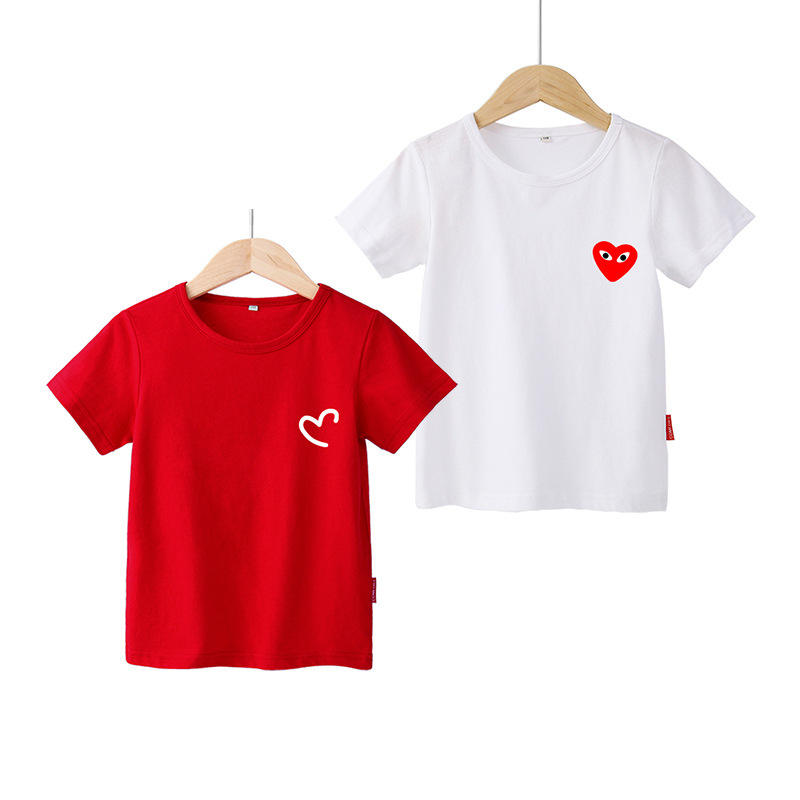 大童装批发货源儿童女童体恤半袖男童红色短袖t恤中国红一件代发