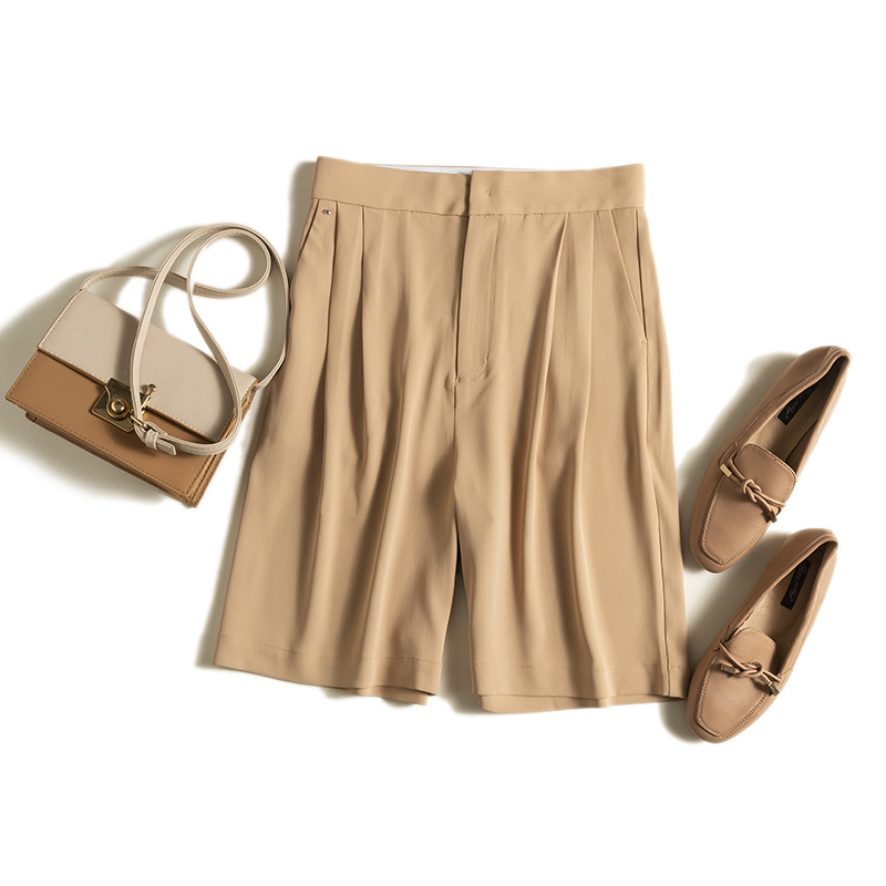 有型百搭~醋酸面料垂坠高腰西短女夏薄款五分裤休闲直筒裤宽松