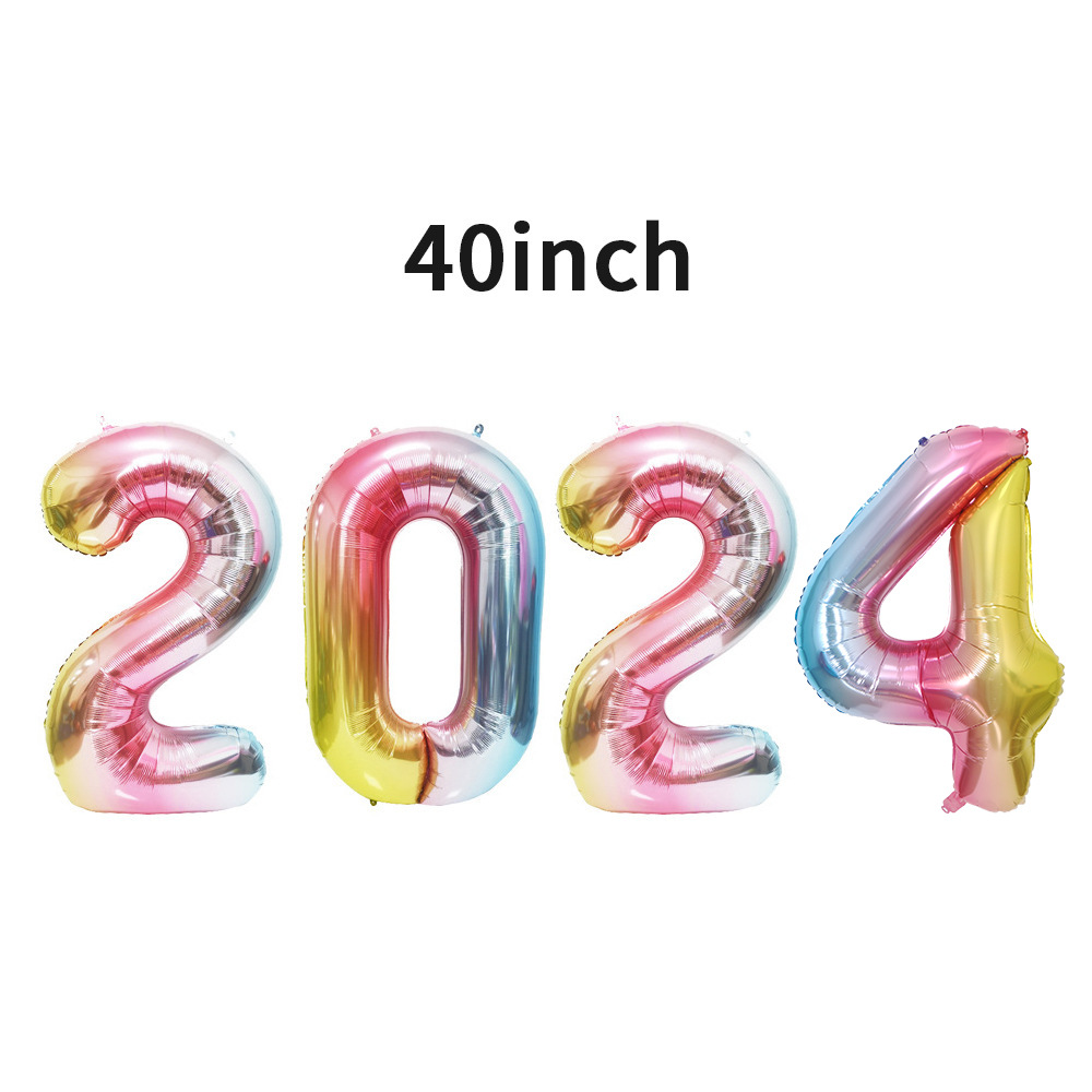 32-Inch 40-Inch Large Digital Aluminum Balloon 2024-Digit Balloon Set New Year New Year New Year Decoration Wholesale