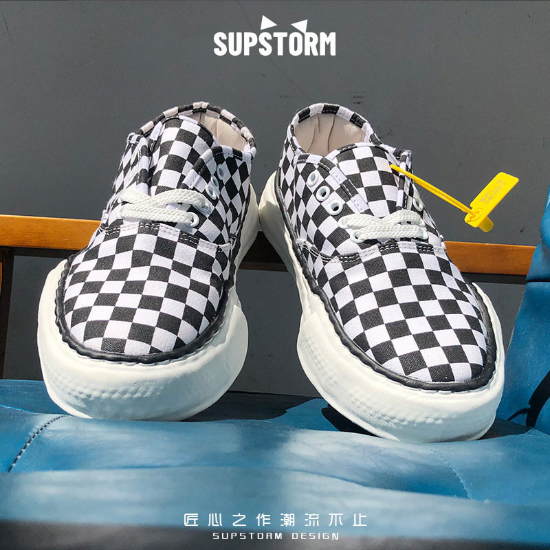 supstorm溶解鞋三原康裕黑白格厚底帆布鞋男鞋 mmy小众板鞋情侣鞋